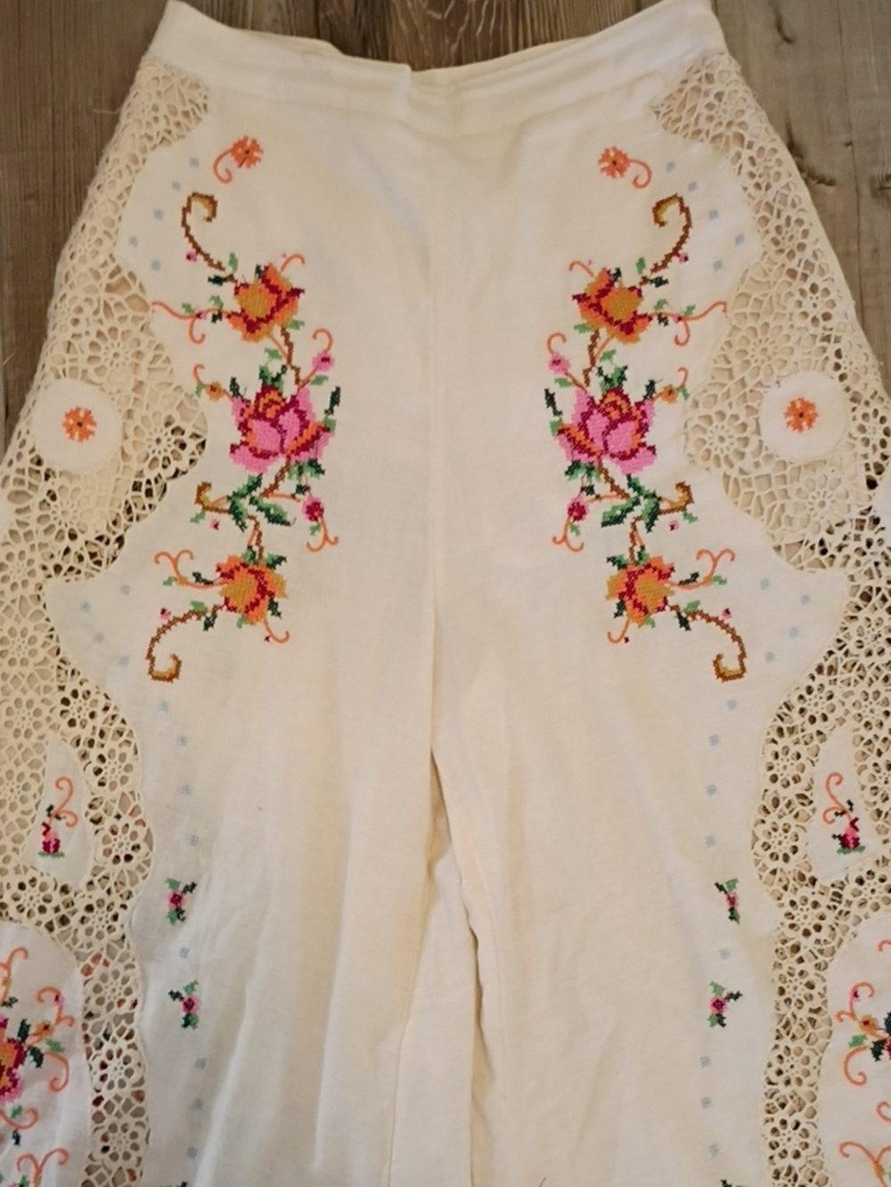Free People Wide Leg Embroidered Pants Size 6 - Picture 2 of 6